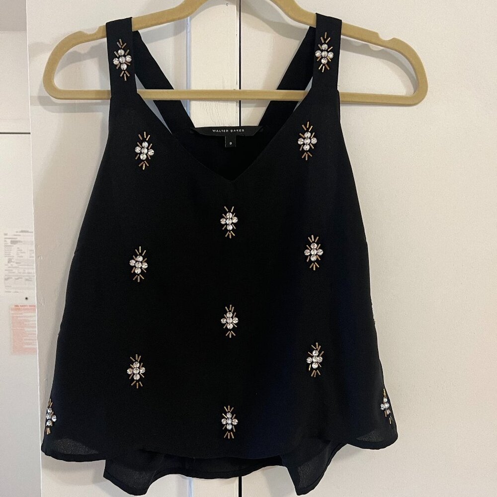 Walter Baker Women's Black Sleeveless Blouse with Sequins, Size Small